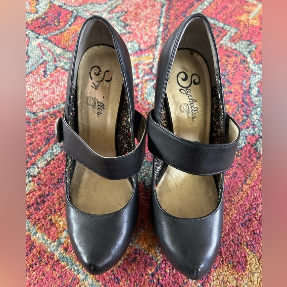 Seychelles | Women's black leather Third Degree Mary Jane pumps, side button sz9 - Picture 4 of 13